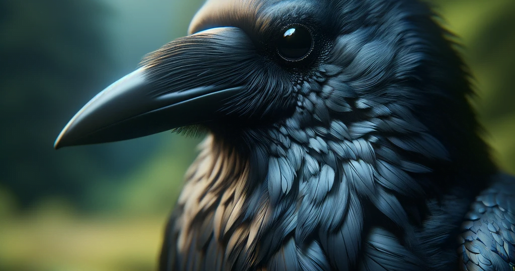 DALL·E 2023-12-30 01.56.33 – An ultra-realistic image of a black crow captured in a moment of stillness, with emphasis on the glossy texture of its feathers and the intense gaze f