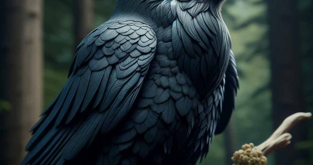 DALL·E 2023-12-30 01.58.31 – A strikingly realistic image of a black crow perched on a branch, with meticulous attention to the texture of its feathers, the shine in its eye, and